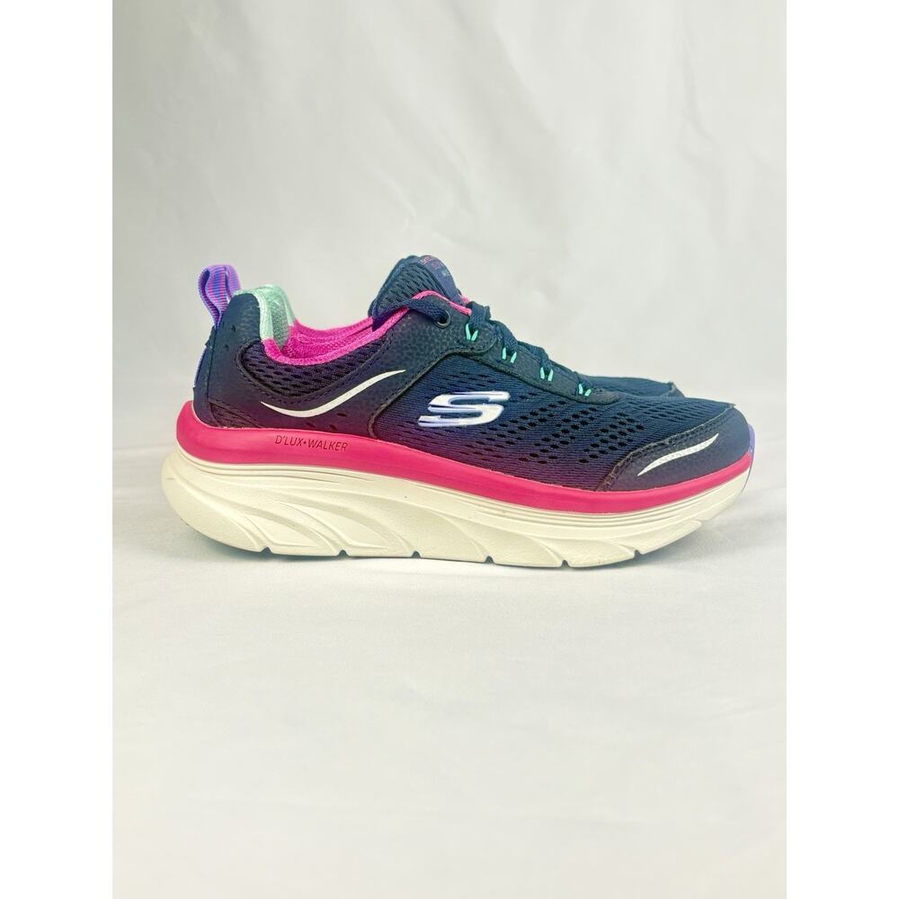 SKECHERS D'LUX WALKER Infinite Motion Mesh Shoes Navy Blue Pink Womens Size US 7 - Picture 2 of 16